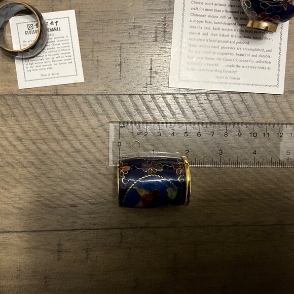 Vintage Enamel Brass Cloisonne Napkin Rings Shakers Original Box - Picture 5 of 7